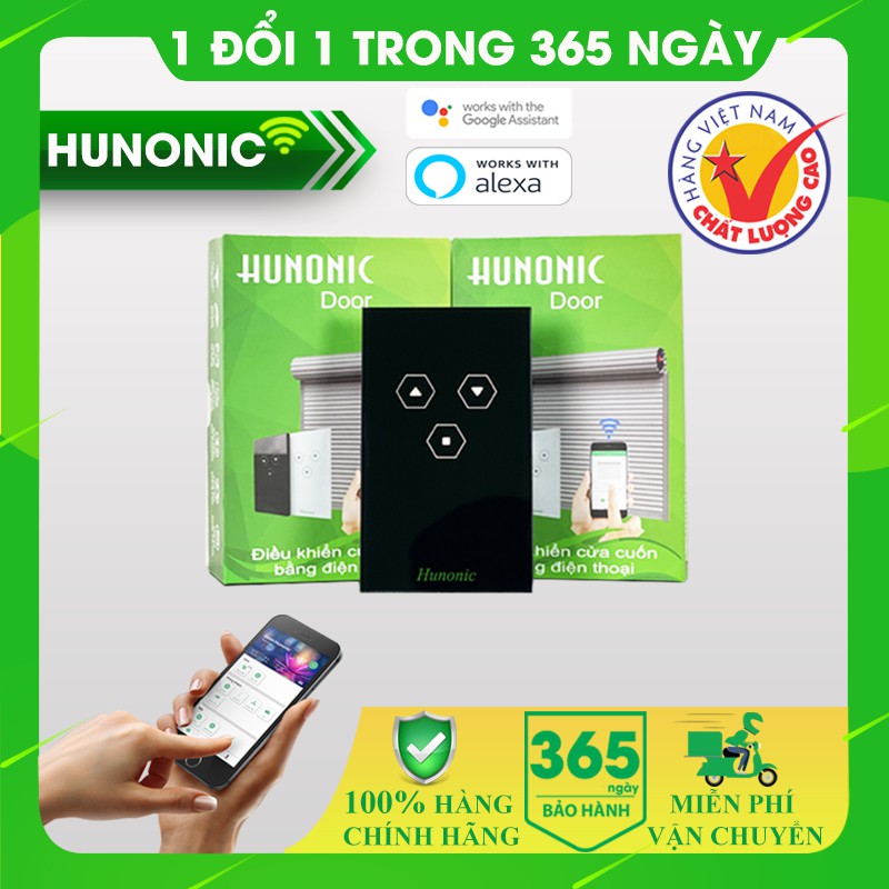 Công Tắc Cửa Cuốn Thông Minh Hunonic Door Màu Đen│Công tắc điều khiển cửa cuốn từ xa bằng điện thoại qua Wifi, Bluetooth