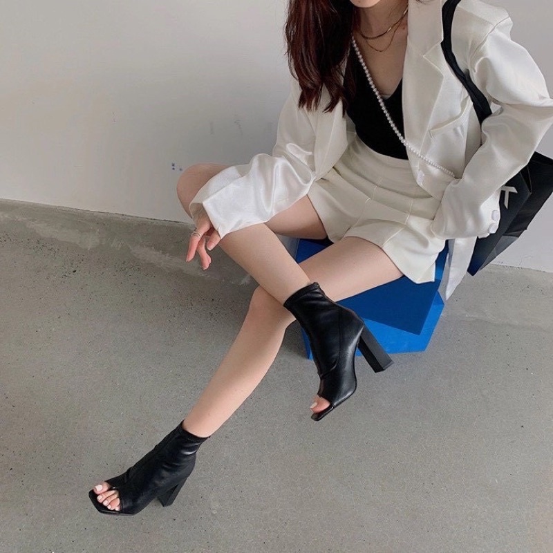 boot (bốt)xỏ ngón hở mũi (hàng QC full box) khoá sau siêu ôm gót cao 7p | BigBuy360 - bigbuy360.vn