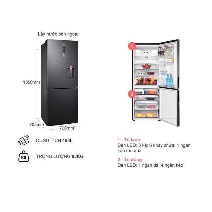 [Mã ELTECHZONE giảm 5% đơn 500K] Tủ lạnh Samsung Inverter 458L RL4364SBABS/SV