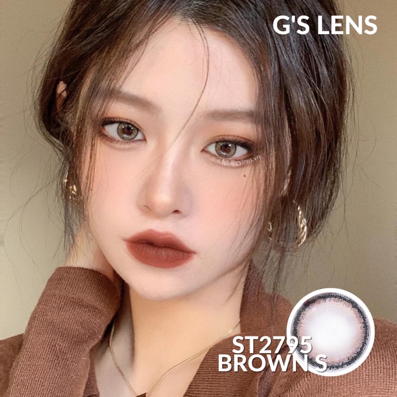 Lens Mắt Kính Áp Tròng Nâu Tây Tự Nhiên Nhẹ Size S 14.2mm Có 0 Đến 6 Độ Cận ST2795 Brown G'S LENS