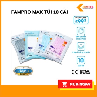 Túi 10 cái Khẩu trang y tế Famapro max cao cấp 4 lớp màu ngẫu nhiên