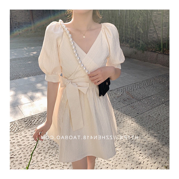 2022 Mùa Hè Mới Pháp retro Pháp Thắt Nơ Váy Phụ Nữ