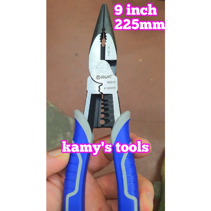 Kìm mỏ nhọn tuốt dây điện bấm cos đa năng 9 inch 225mm Rur R2212