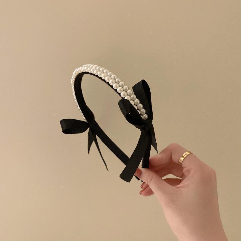 Korean hair band headband Black pearl bow hair band Korean headdress women JP5