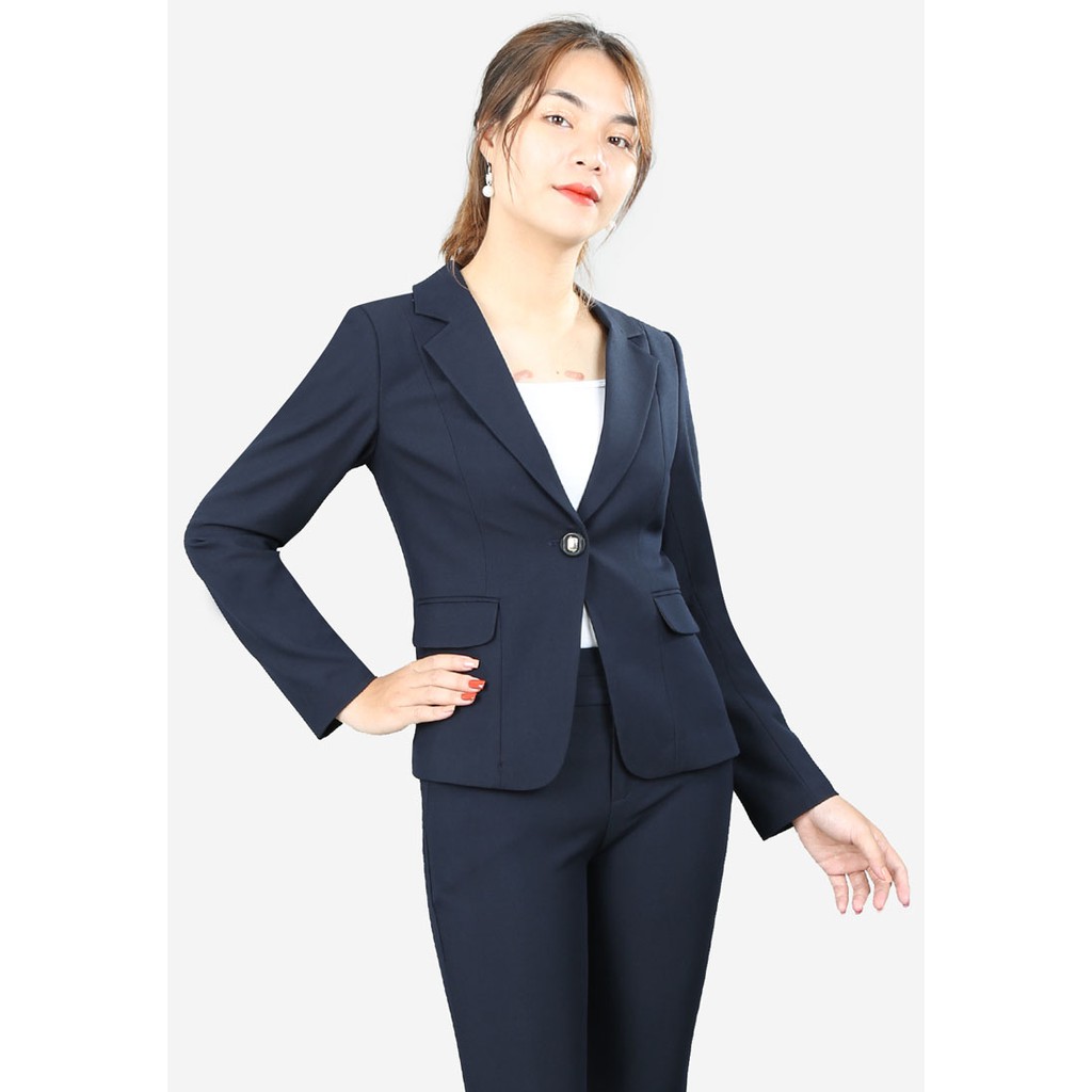 Áo vest 2 lớp tay dài bò tím than cổ 2 ve 2 túi 1 khuy li lệch The One Fashion AVD029TT6