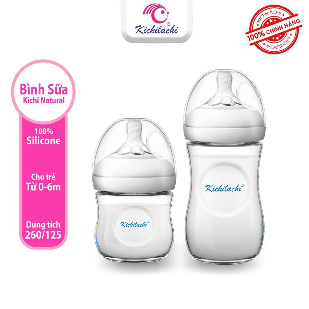 Bình Sữa Cho Bé Kichilachi Natural Cổ Rộng Nhựa Pp, Núm Ti Silicon Mềm Có Van Thoát Khí