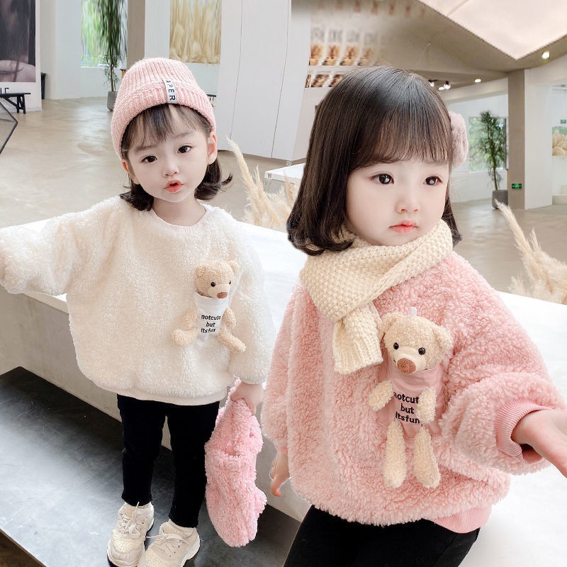 Cô Gái Giả Áo Khoác Nhung Cừu Mùa Thu Và Mùa Đông Mới Dày Và Nhung Trung Và Lớn Áo Len Trẻ Em Phong Cách Nước Ngoài Hàng Đầu Hàn Quốc