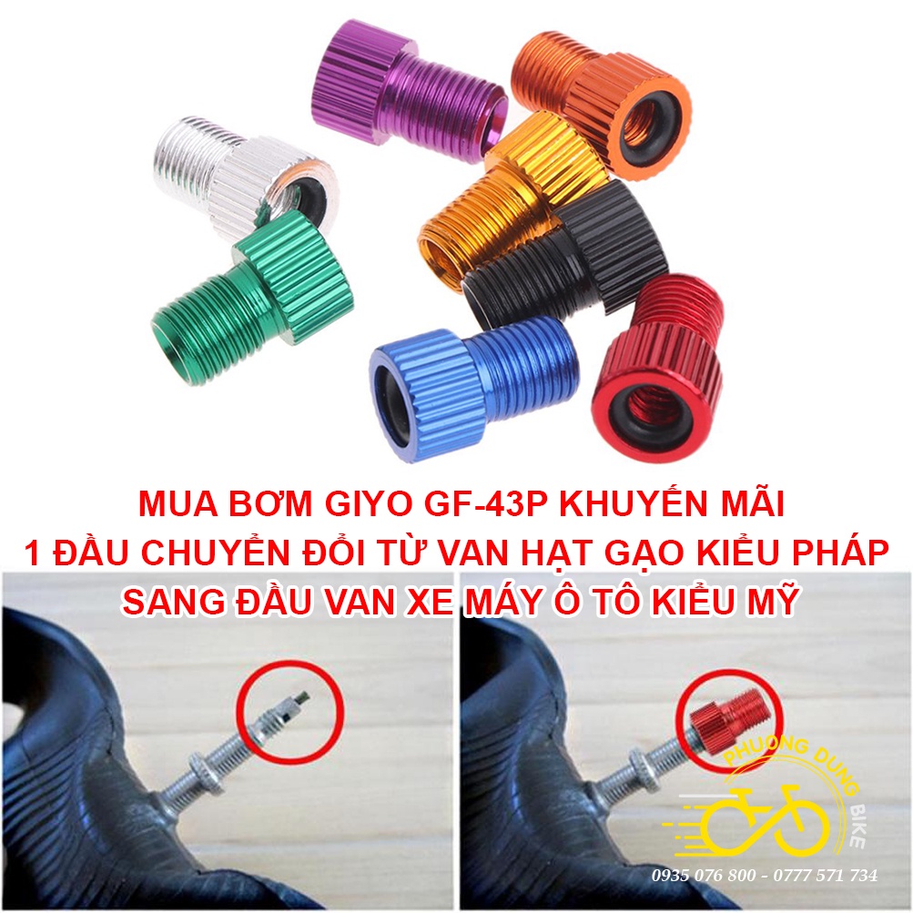 Bơm sàn xe đạp GIYO GF-33P (Thép) + Tặng đầu đổi van Pháp sang van Mỹ