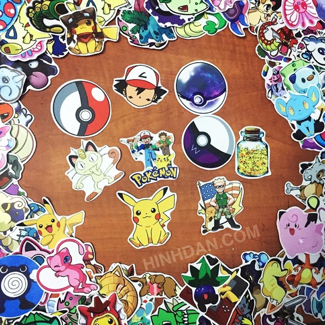 Sticker pokemon 30 cái ép lụa , sticker picachu các mẫu khác nhau