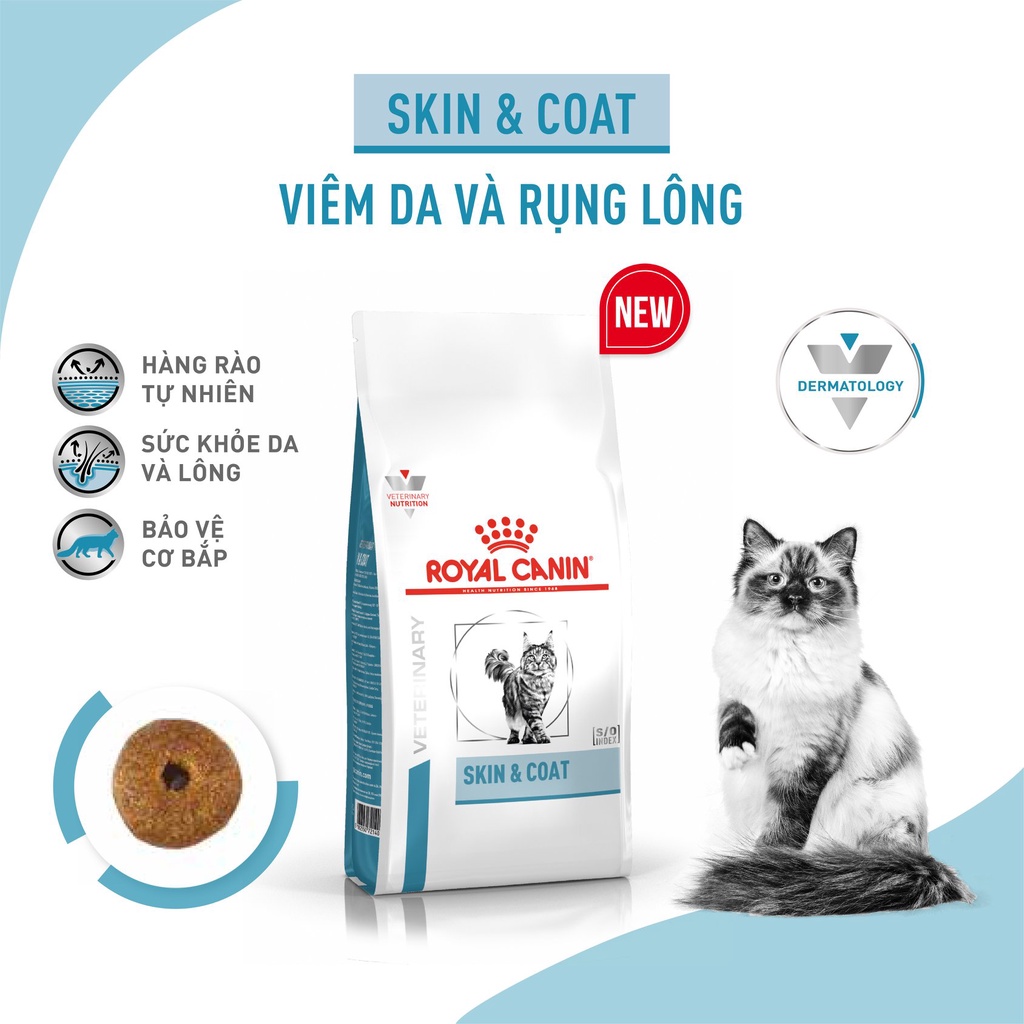 1.5kg Hạt dưỡng lông Skin &amp; Coat ROYAL CANIN mèo da nhạy cảm, hỗ trợ cải thiện viêm da và rụng lông giúp lông sáng óng