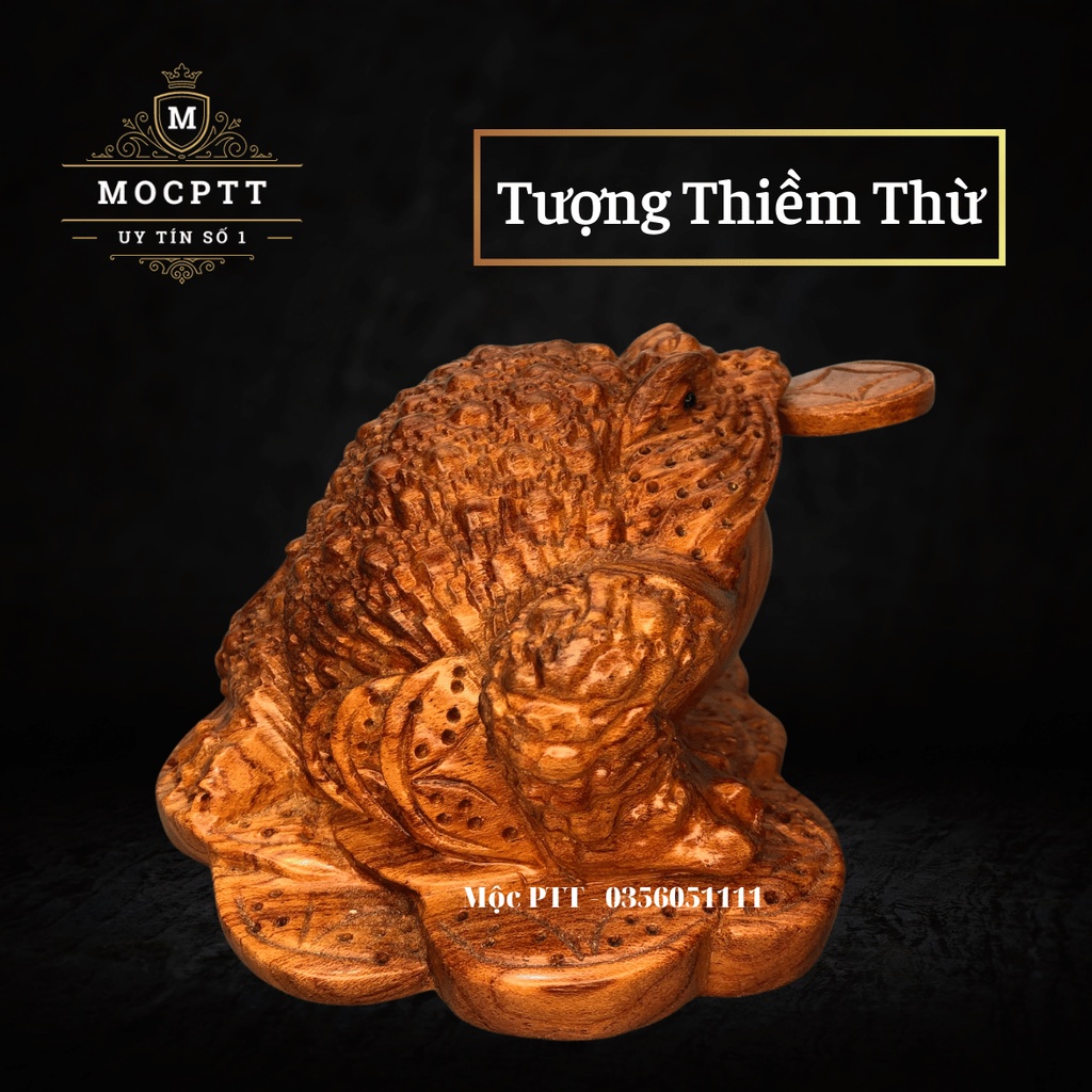 Tượng Thiềm Thừ ( Cóc 3 chân ) hút lộc gỗ Hương Đá kích thước Rộng 10 14 20 30 Cm