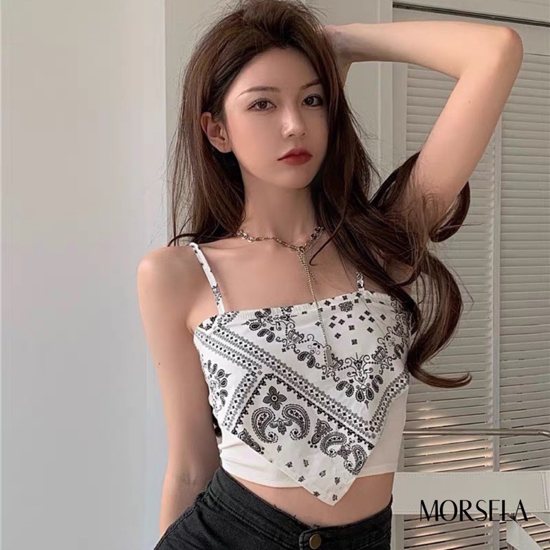 Áo yếm thổ cẩm 2 dây hai lớp - Áo croptop nữ yếm kiểu - Khăn bandana - Morsela