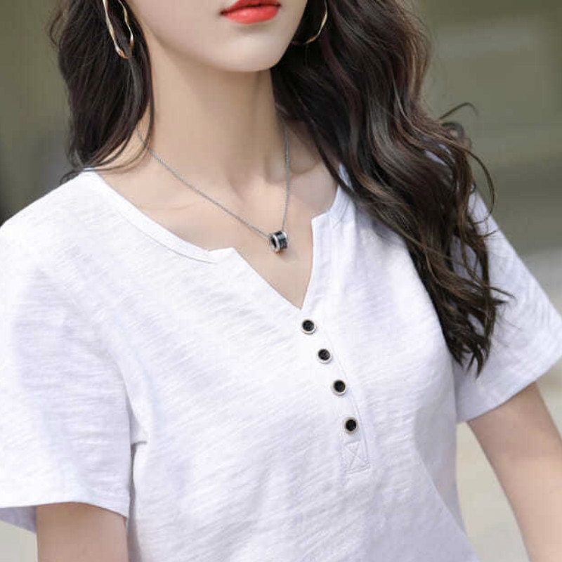 Áo Thun Nữ Ngắn Tay Cổ Chữ V Form Rộng Thời Trang