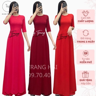 Bộ áo dài truyền thống cổ tròn tay lỡ, chất liệu lụa 2 tà