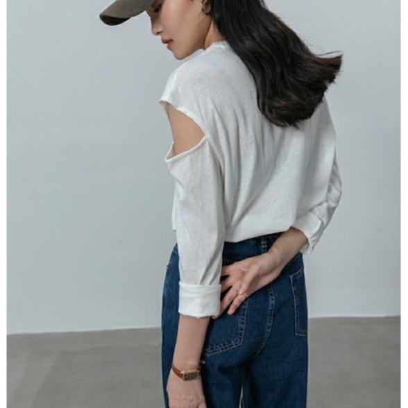 Áo thun tay dài nữ xẻ vai ANHSTORE , chất xược cotton thời trang