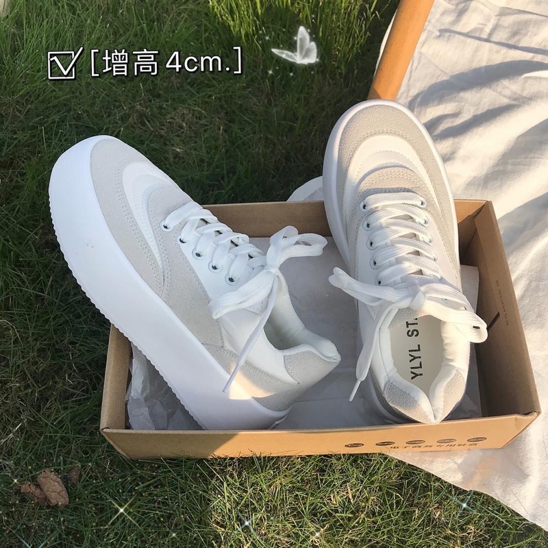 Giày thể thao nữ trắng xám đế bánh mì êm chân phong cách Ulzzang - Giày sneaker 2021