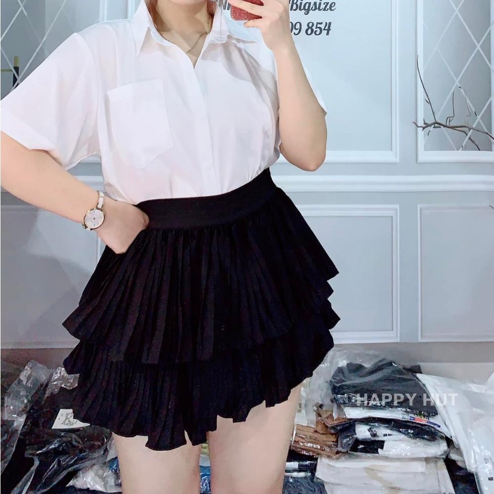 Chân váy ngắn nữ bigszie xếp ly cạp cao bằng chun co dãn cực kỳ thoải mái với nàng mũm mĩm HAPPYHUT CV5