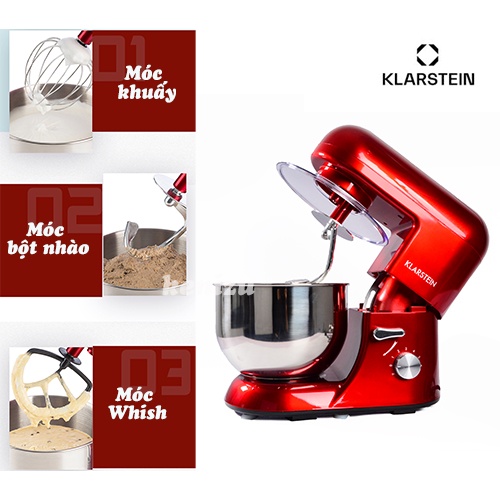 Máy đánh trứng trộn bột KLARSTEIN BELLA ROSSA 1200W, dung tích 5L nhập Đức