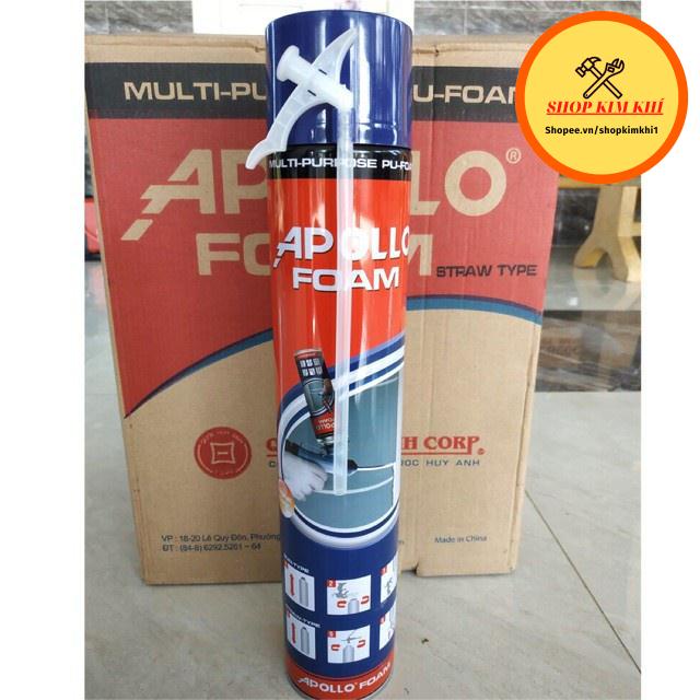 Keo bọt nở Apolo Foam dạng xốp nở bọt 750ml có vòi đi kèm