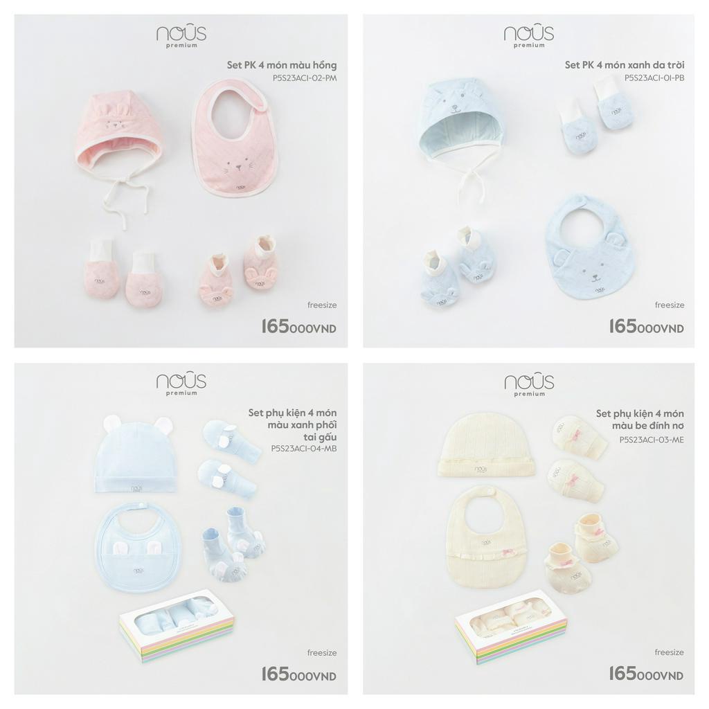 Set phụ kiện Nous - 1 mũ + yếm + đôi bao tay bao chân (newborn / sơ sinh / NB)