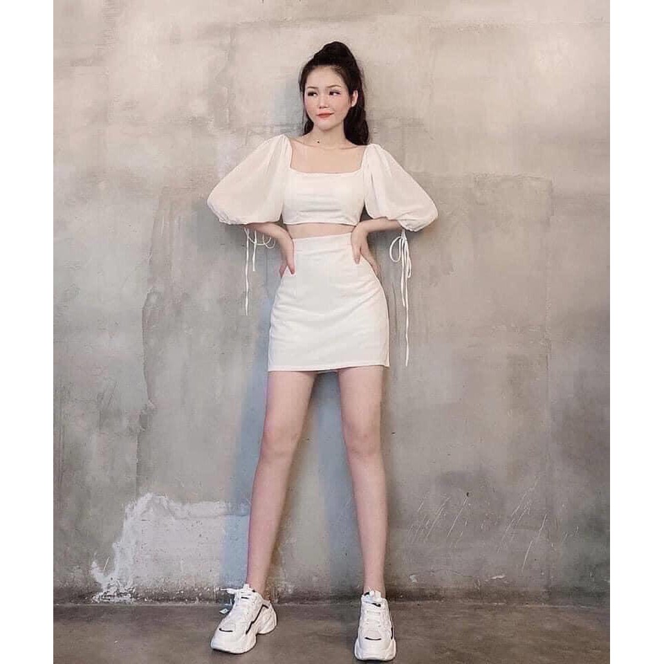 Set Chân Váy + Áo Croptop Cổ Vuông | BigBuy360 - bigbuy360.vn
