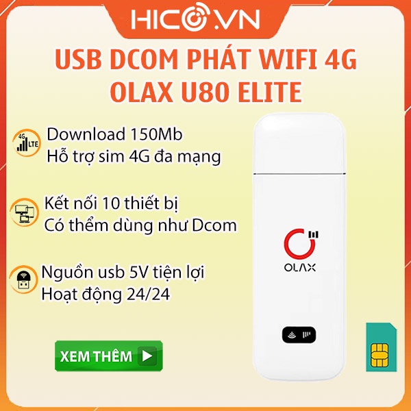 Usb Phát Wifi 4G Olax U80 Elite , Olax U90  150Mbps - Tốc Độ 150Mb, Chia Sẻ Cho 10 Thiết Bị Kết Nối Cùng Lúc