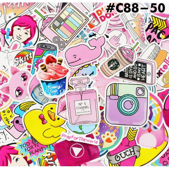 [HỒNG PASTEL] 52 Sticker chống nước/dán xe laptop mũ bảo hiểm vali...