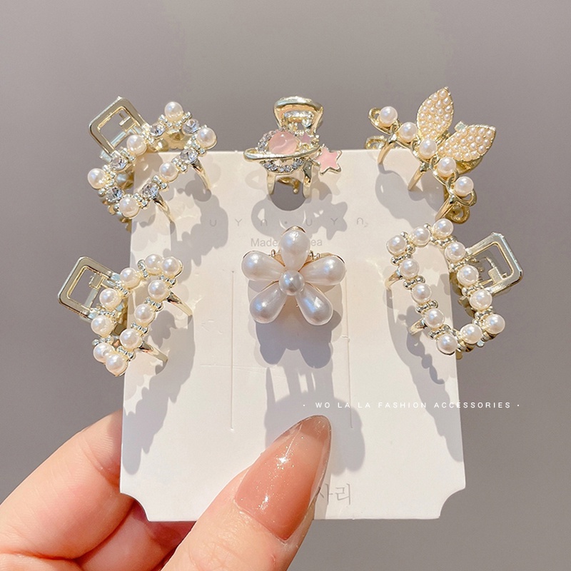 Kẹp Tóc Kim Loại Hình Nơ Đính Ngọc Trai Nhân Tạo Xinh Xắn