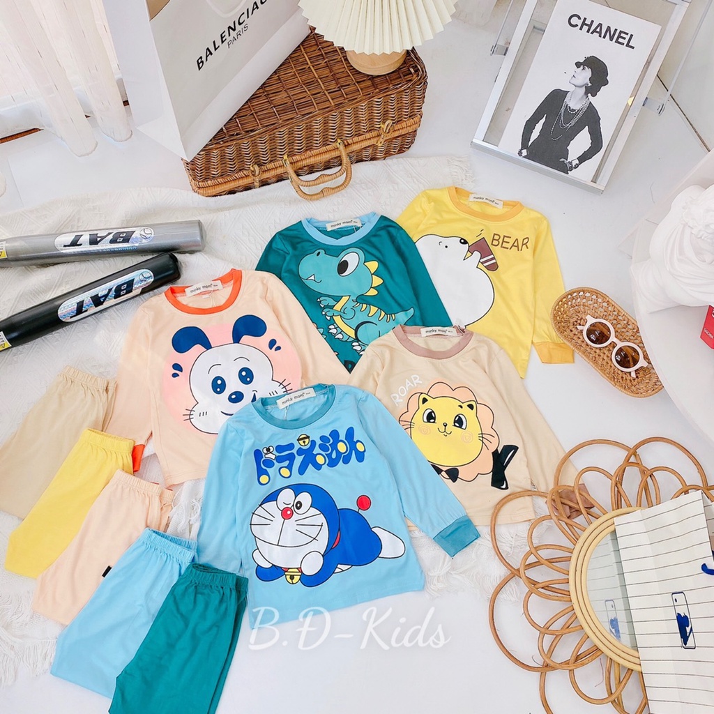 *𝔽𝕣𝕖𝕖 𝕊𝕙𝕚𝕡*Bộ Dài Tay Hàng Minky Mom Chất Thun Lạnh In Hình Khủng Long - Doremon Dễ Thương Cho Bé Trai Bé Gái (6-21kg)