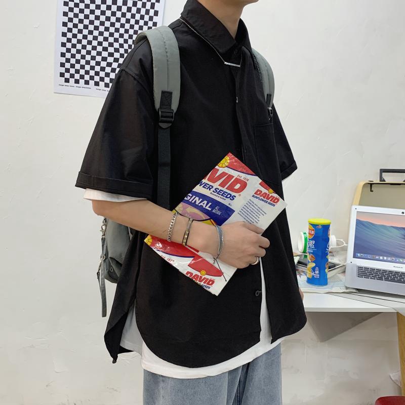 Áo sơ mi nam tay lỡ dáng rộng màu trơn kiểu đơn giản thời trang