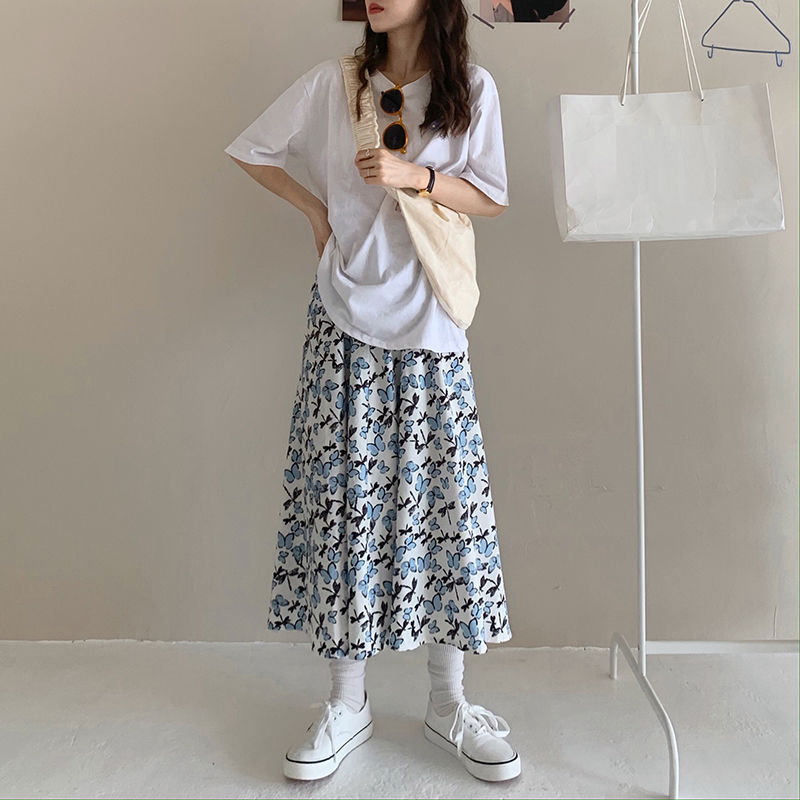 Chân Váy Dáng Dài In Họa Tiết Hoa Bướm Phong Cách Hàn Quốc Nữ Tính