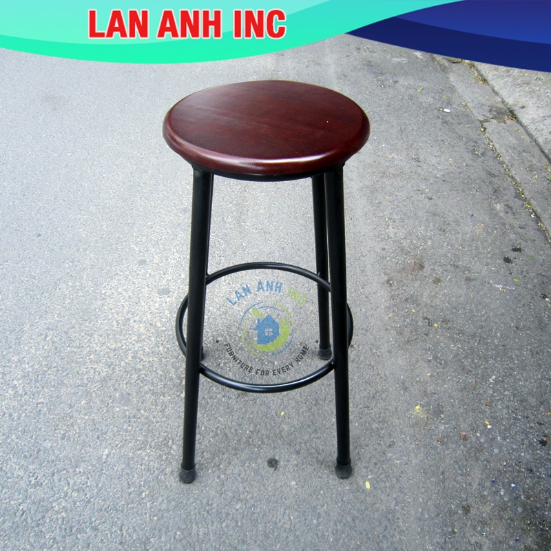 Ghế cao quầy bar cafe ban công thu ngân chân sắt mặt nâu cao 75cm ( Hỏa tốc 2h)