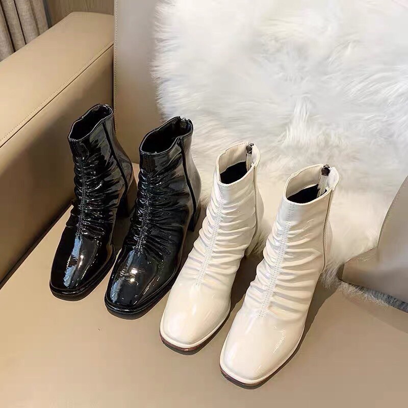 Bốt nhăn nhún chun gân giữa da bóng, Giày Bốt nhăn cố thấp da bóng đế trụ hàng quảng châu | BigBuy360 - bigbuy360.vn