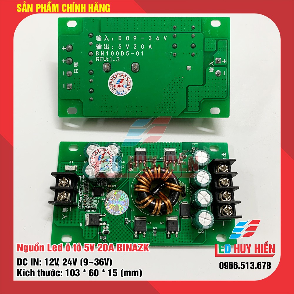 mạch nguồn hạ áp DC-DC 5v 20A (100W) BINAZK chuyên ô tô (Nguồn 5V20A BINAZK dùng cho module led, Led)