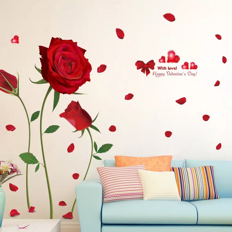 Decal trang trí tường Hoa Hồng ĐỎ quyến rủ