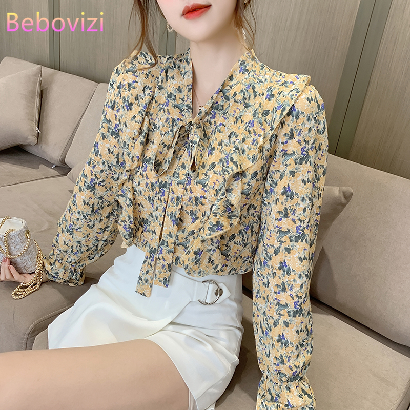Áo chiffon dài tay in hoa thời trang công sở mới cho nữ