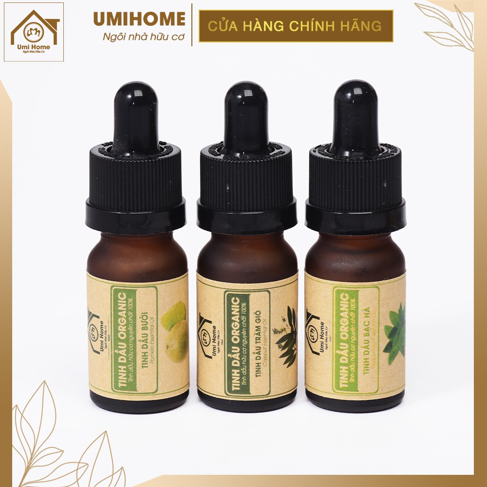 Combo 3 loại Tinh Dầu UMIHOME gồm Bưởi, Bạc Hà, Tràm Gió (10mlx3) hữu cơ nguyên chất