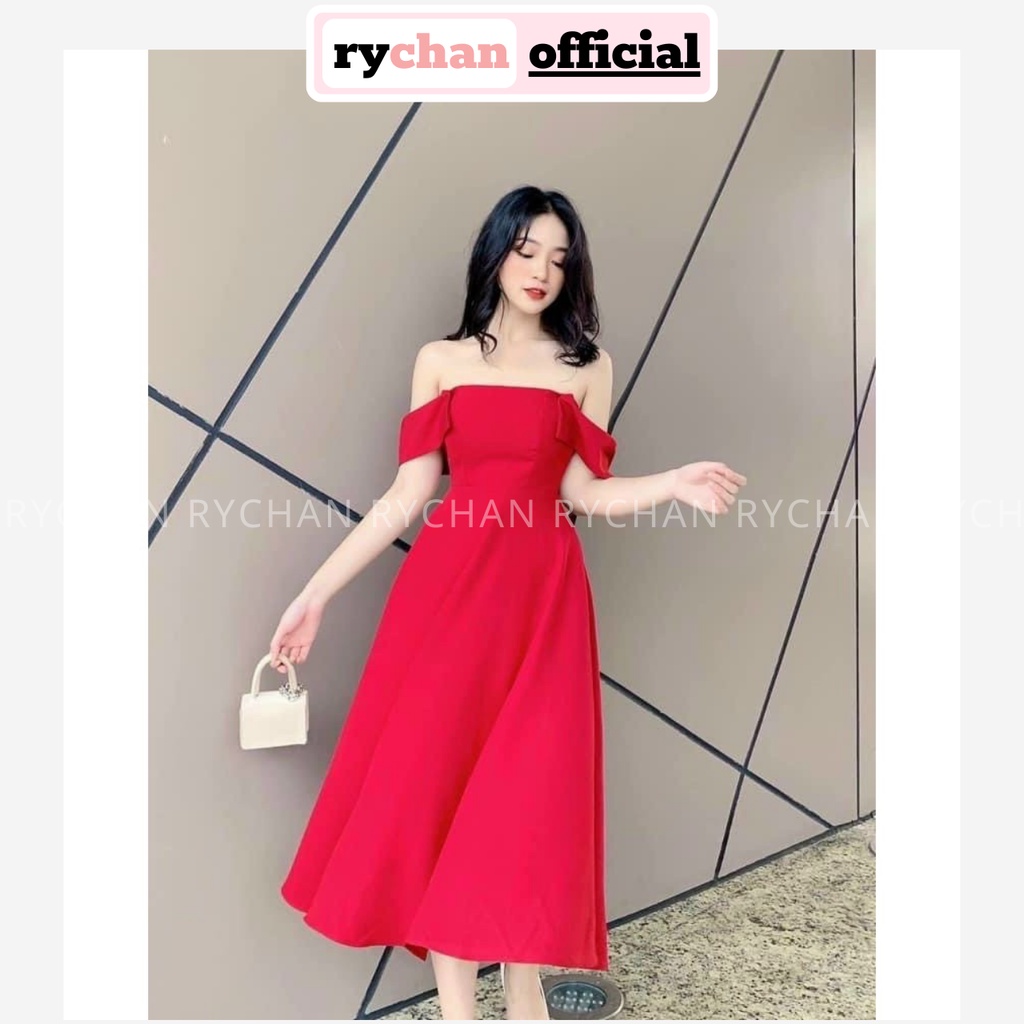 Đầm Xòe Midi 2 Dây Cổ Vuông 2 Màu Điệu Đà  - DX0097