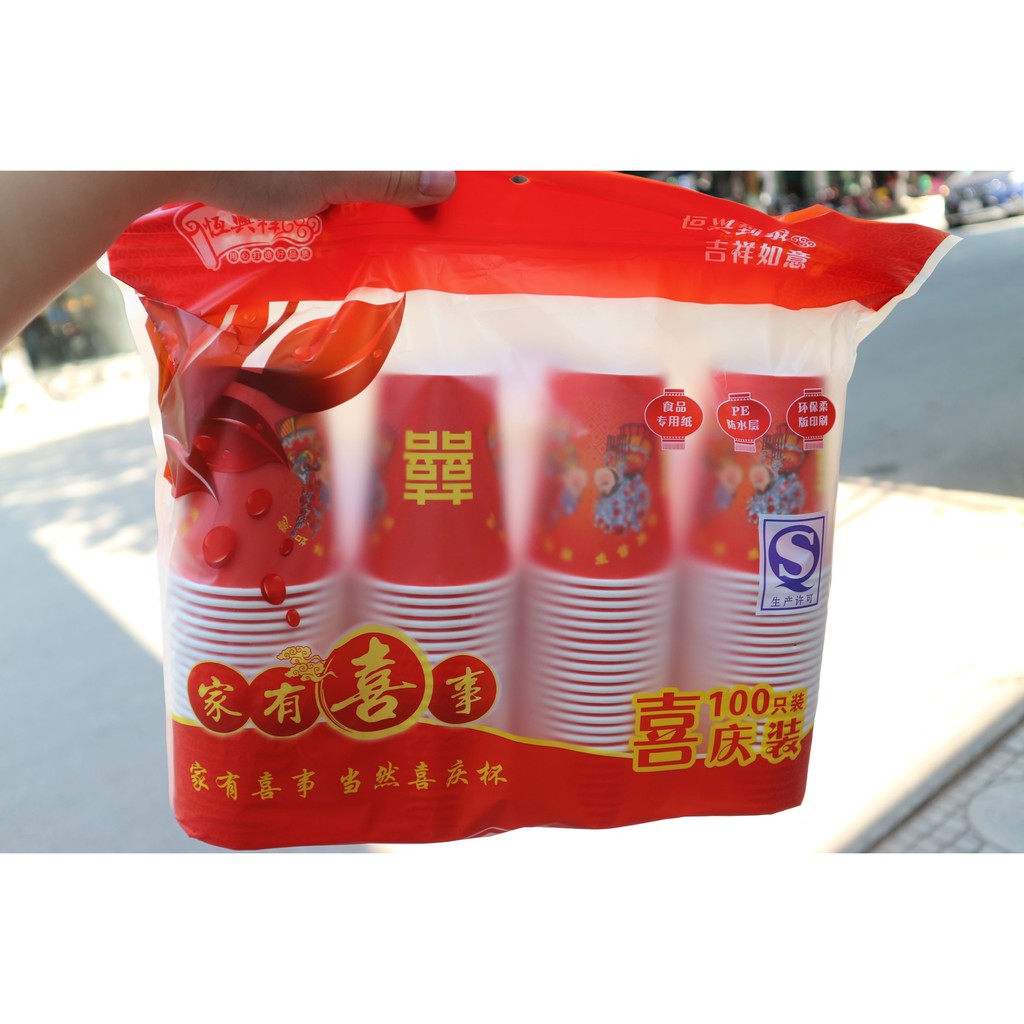 Cốc hỷ đỏ - Cốc giấy đám cưới - Cốc giấy dày dặn uống nước dùng một lần giá tốt - ly giấy đám cưới - coc giay dung 1 lan