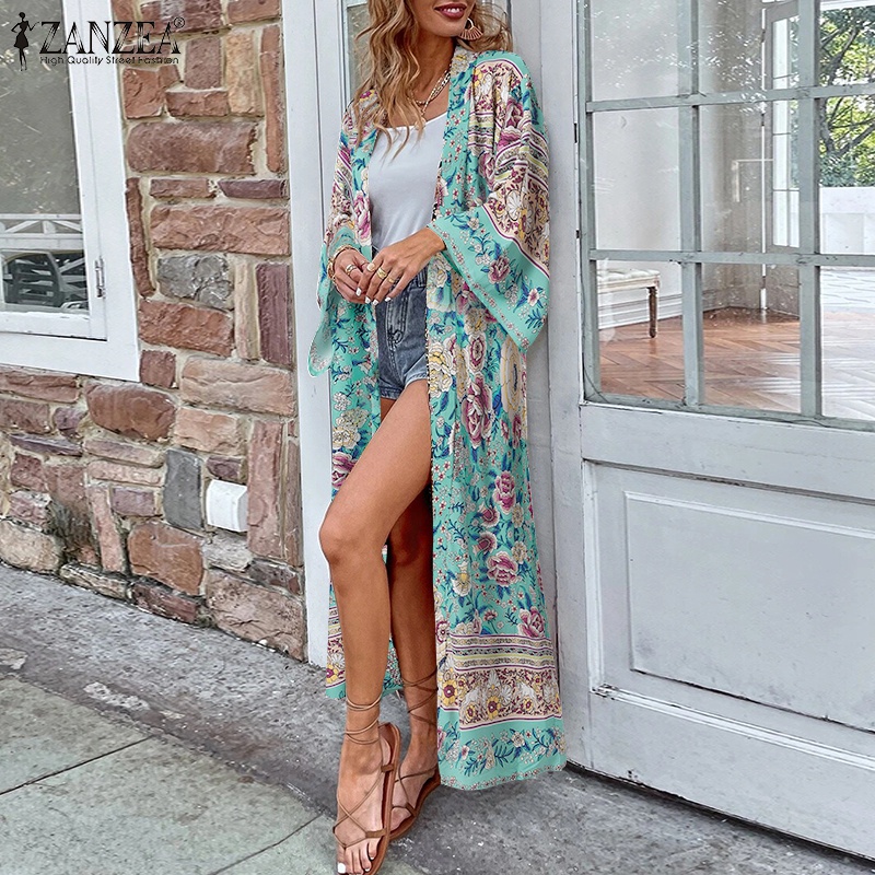 Áo khoác cardigan Zanzea tay 3/4 in họa tiết hoa phong cách châu Âu dành cho nữ