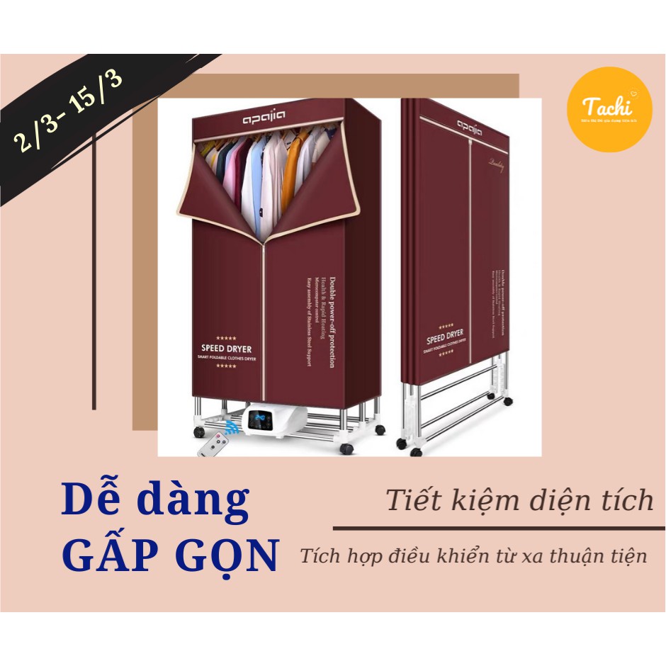 [HÀNG CHÍNH HÃNG - BH 12 THÁNG] Tủ sấy quần áo gấp gọn Tinme, công suất 2000W siêu lớn, 3 chế độ sấy