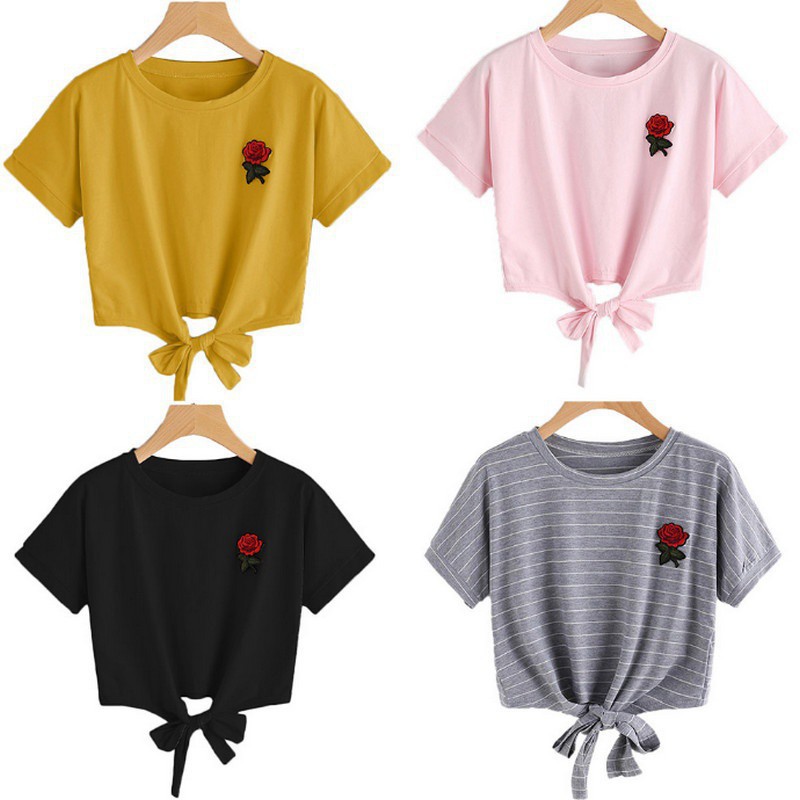 Áo crop-top thêu hình hoa hồng áo rút áo tiểu thư áo bigsize sơmi nữ áo sơmi nữ áo lụa áo trắng áo hở lưng áo tay bồng