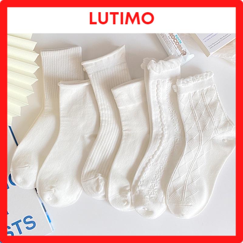 Tất cổ cao nữ, tất nữ nhún chất liệu cotton mềm thoáng mát dễ phối đồ giá rẻ LUTIMO T16