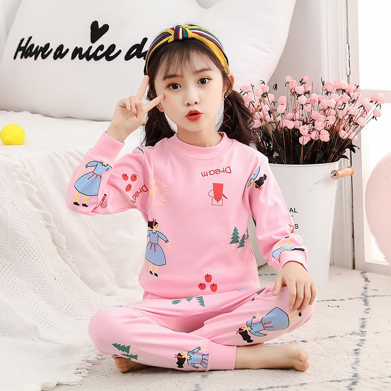 Bộ Đồ Ngủ Cotton Tay Dài Giữ Ấm Mùa Thu Đông Dành Cho Trẻ Em 90-160cm