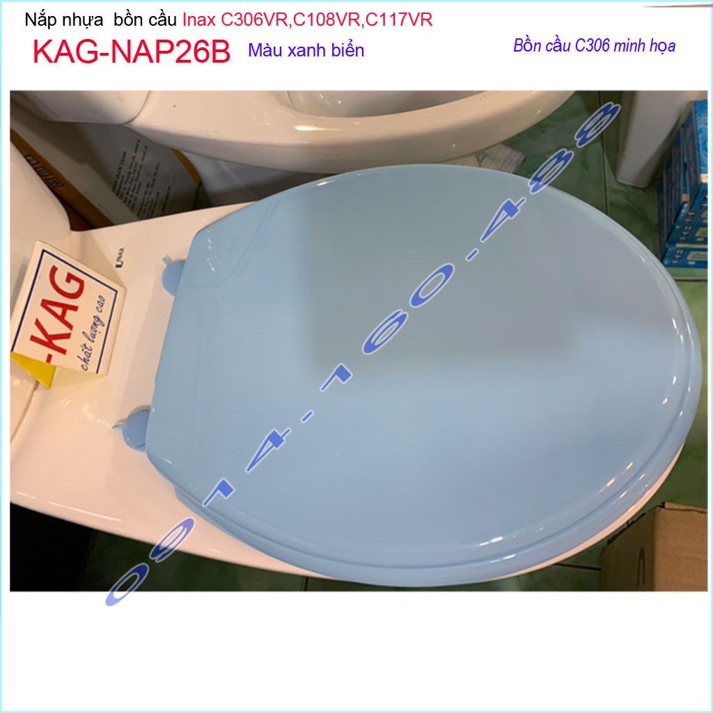 Nắp đậy bồn cầu KAG-NAP26B Inax cho C117-C306-C108, nắp bồn cầu 2 khối nhựa dày xanh biển bóng đẹp