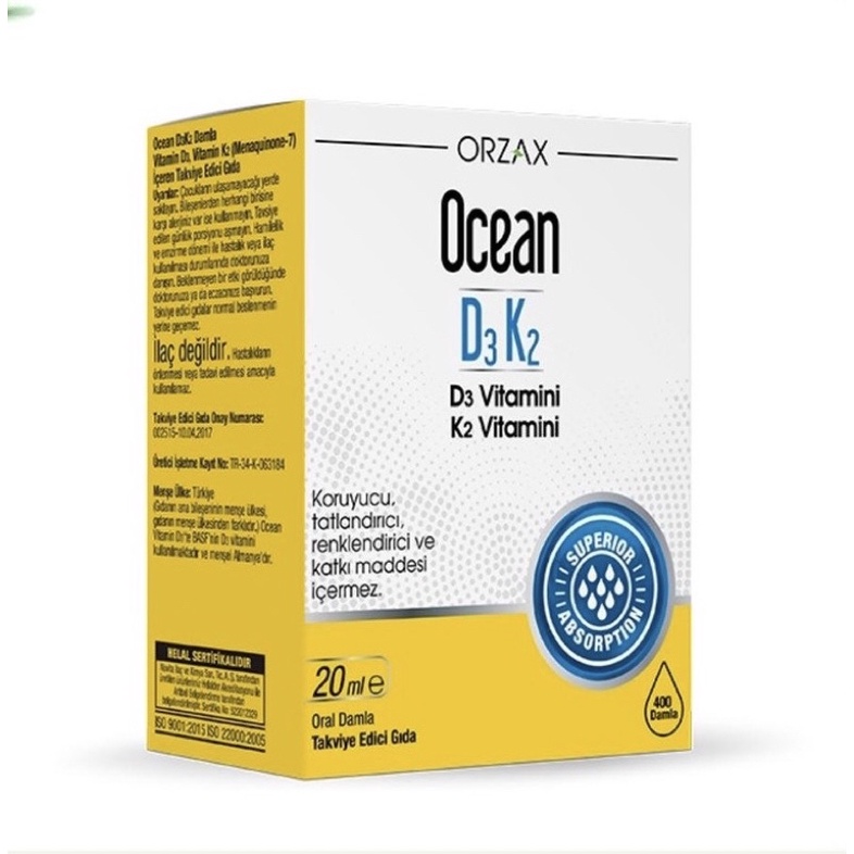 OCEAN D3 K2 BỔ SUNG VITAMIN d3k2 VÀ VITAMIN K2 XỊT VÀ NHỎ CHO BÉ CHÍNH HÃNG THỔ NHĨ KỲ