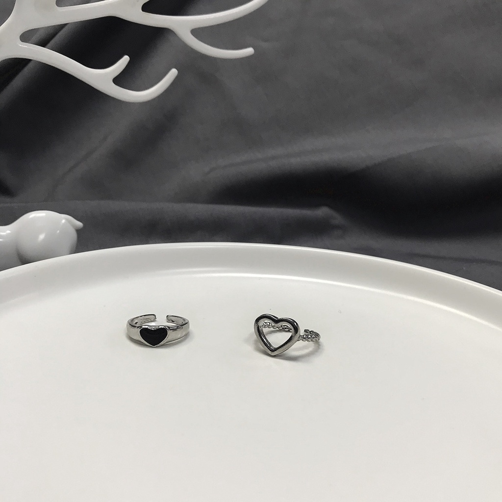 Nhẫn Hình Trái Tim Hở Màu Đen Điều Chỉnh Được Thiết Kế Đơn Giản Cho Nam Và Nữ 22790
