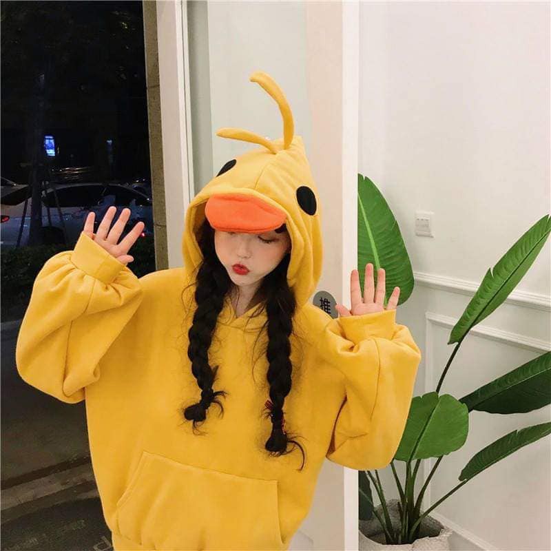 Áo hoodie nỉ bông vịt vàng kute freesize 60kg ( ảnh thật)