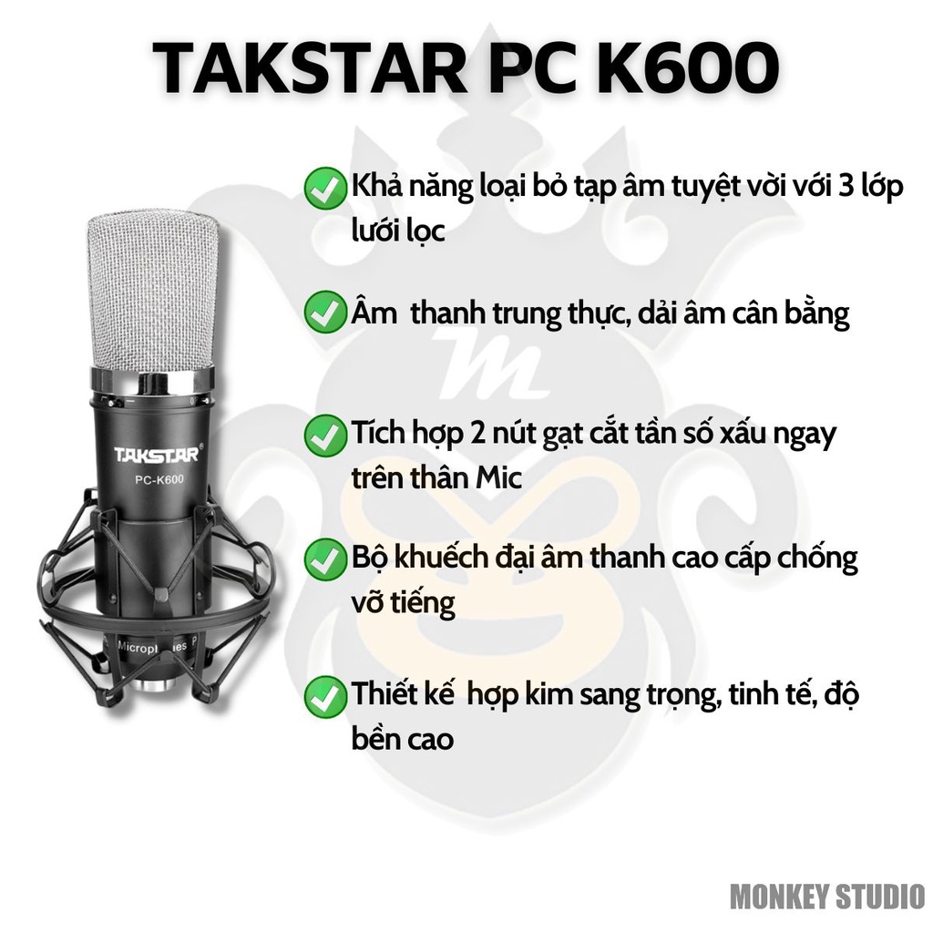 Mic Livestream | Micro thu âm Sound Card ICON UPOD PRO &amp; Mic TAKSTAR PC K600 Hát Livestream Điện Thoại, Monkey Studio