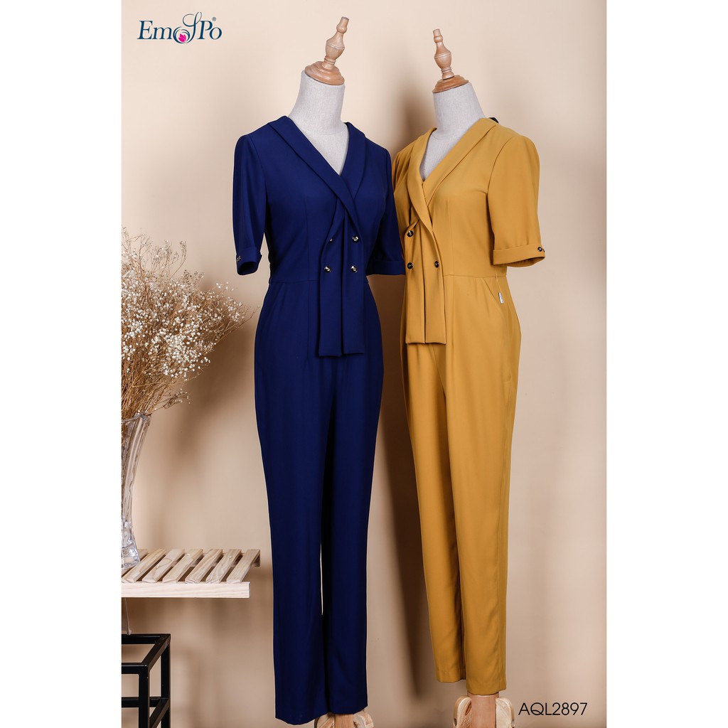 [Mã LT150 giảm 150k đơn 699k] Jumpsuit cổ V, tay lửng, vạt dài Emspo AQL2897 (Vàng, Tím than)